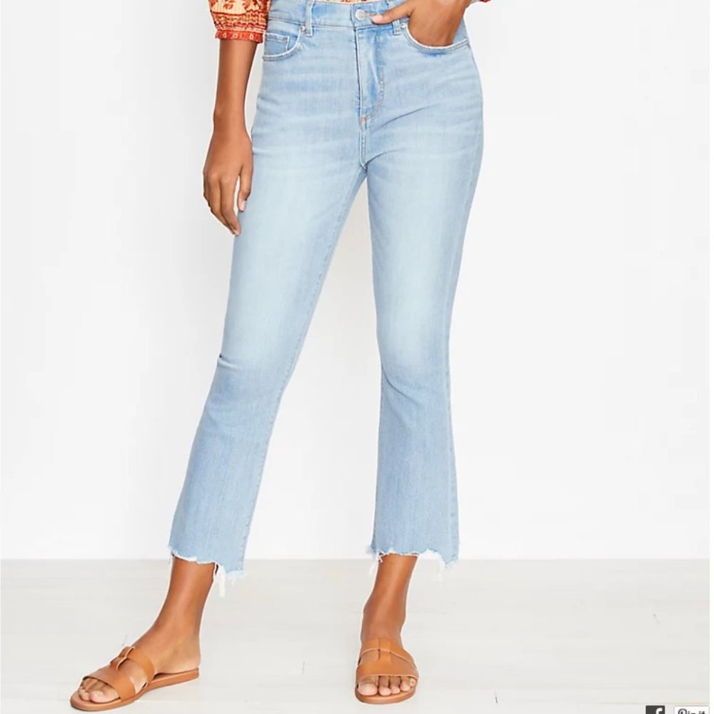LOFT Curvy Chewed Hem High Rise Kick Crop Jeans In Light Wash